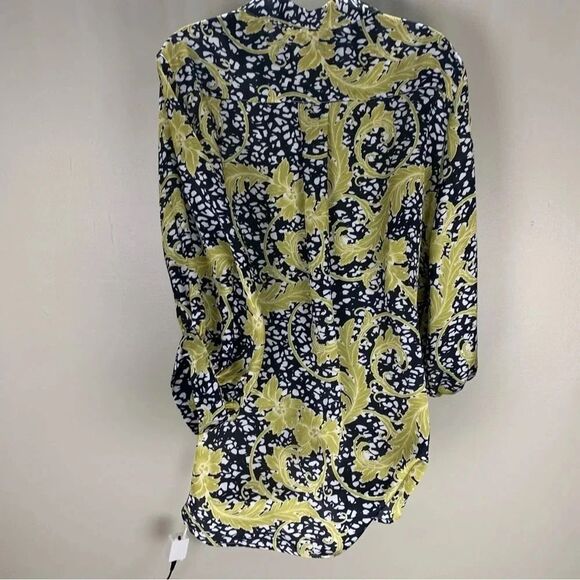 Mela Purdie Black Gold Yellow Leaf Printed Button Up Long Sleeve Top Small boho - Picture 8 of 8